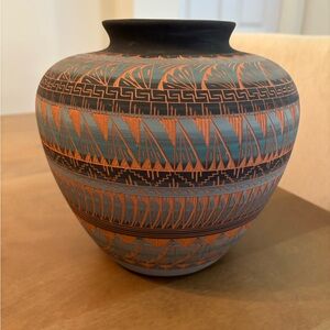 Handcrafted Blue and Orange Vase